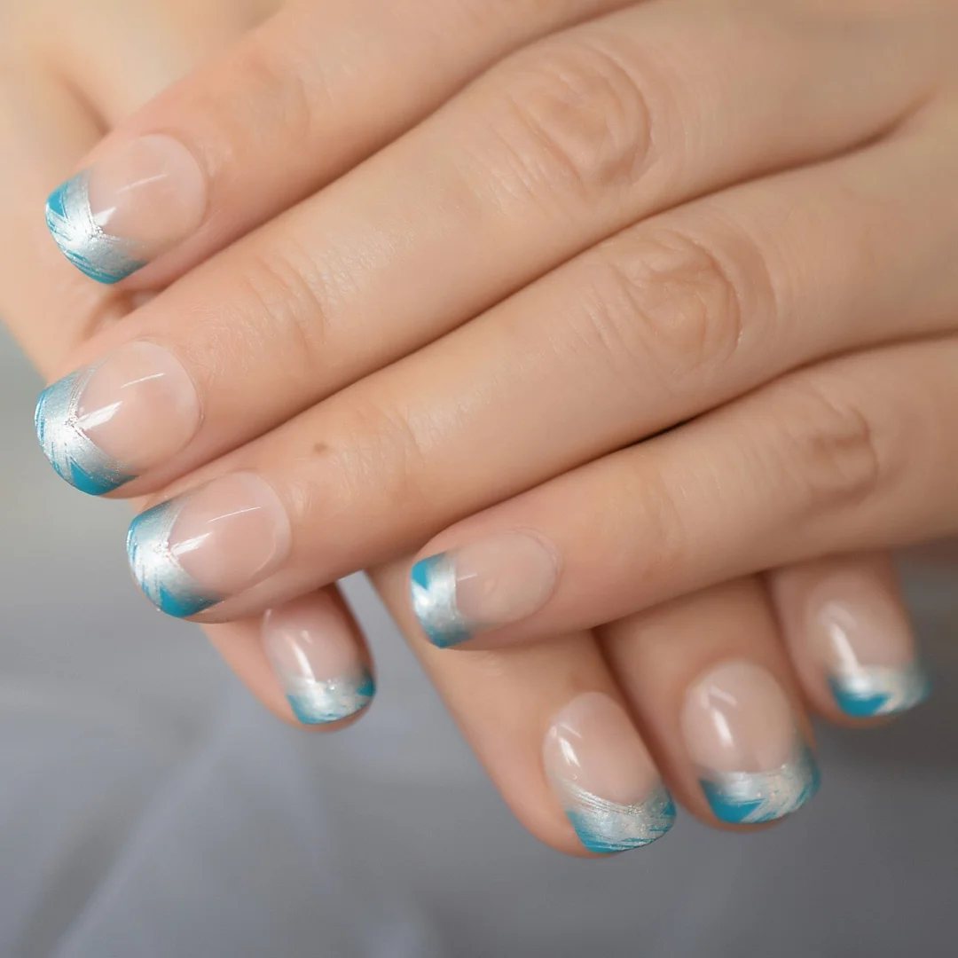 Holographic Silver Glitter Press On Nails Short Style Daily Wear Nude Pink Lady False Nails Oval Shape Nail Art Tips 515-Nail Inspo