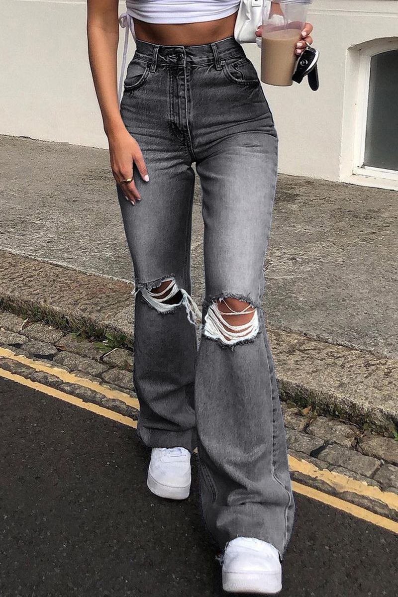 Street Solid Ripped Make Old Boot Cut Bottoms