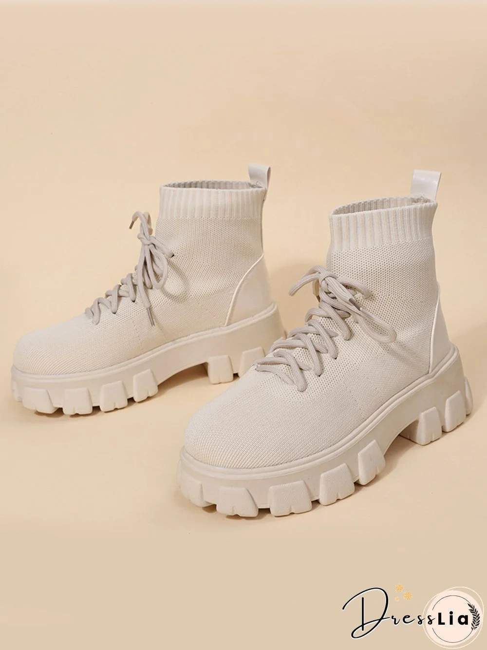 Versatile Platform Lace-Up Casual Black Short Flyknit Sock Boots