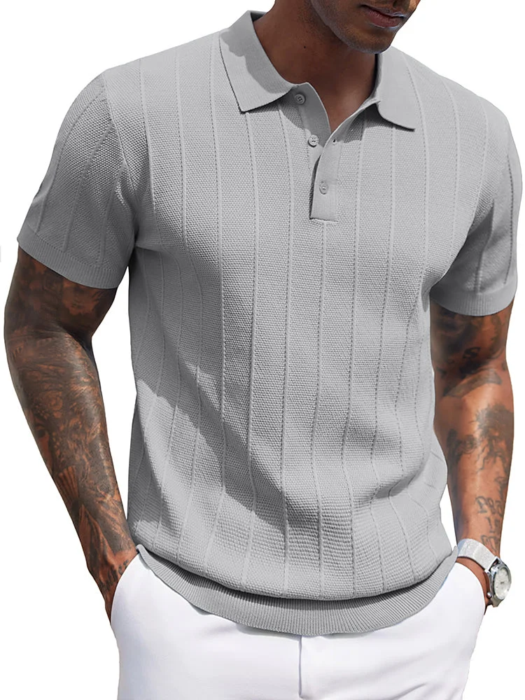 Ribbed Textured Knit Polo Shirt (US Only) QueenFunky