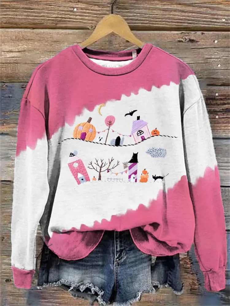 Women's Fall Pumpkins Tie Die Print Sweatshirt 