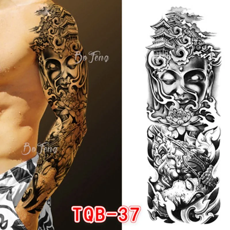 Tattoo Sleeves for Men Women Waterproof Flower Arm Tattoo Stickers Cool Full Arm Scary Fake Temporary Tattoos Big Picture Art