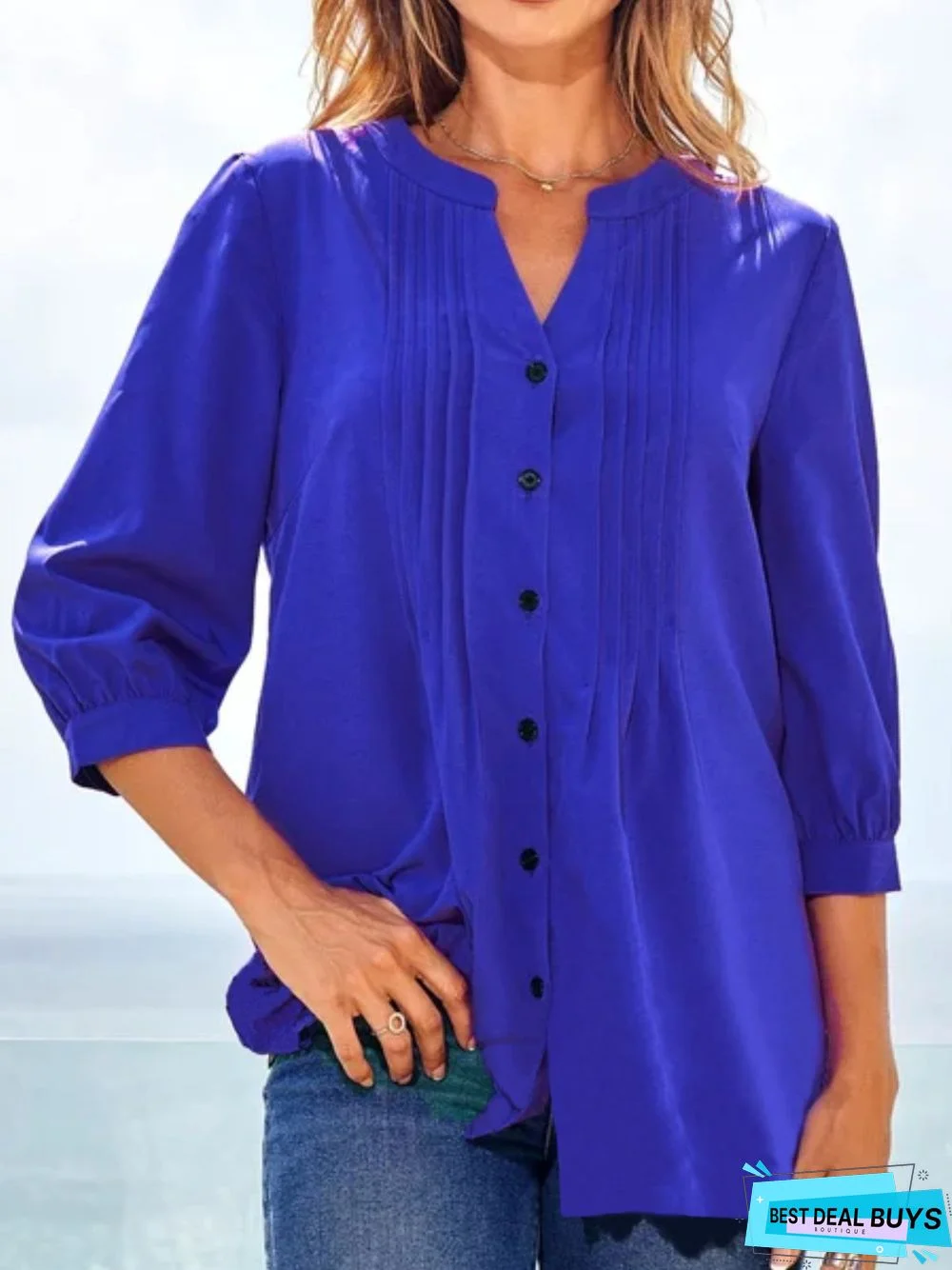 Casual Three Quarter V Neck Top Tunic Blouse