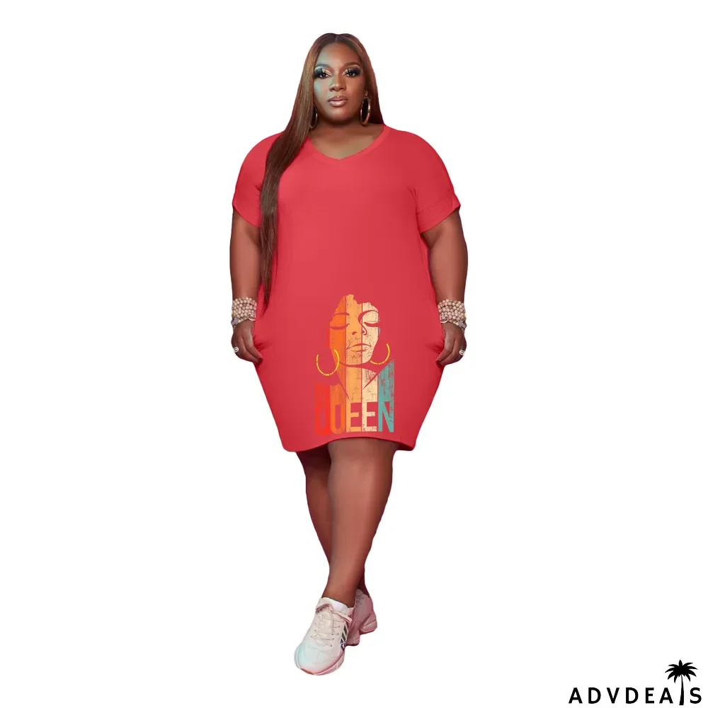 Women'S V Neck Solid Plus Size Women'S Fashion Casual Dress