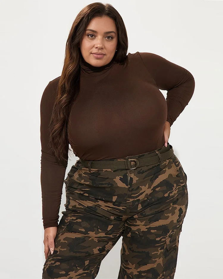 Women's Plus Size Simple Turtleneck Tight Long Sleeve T-Shirt
