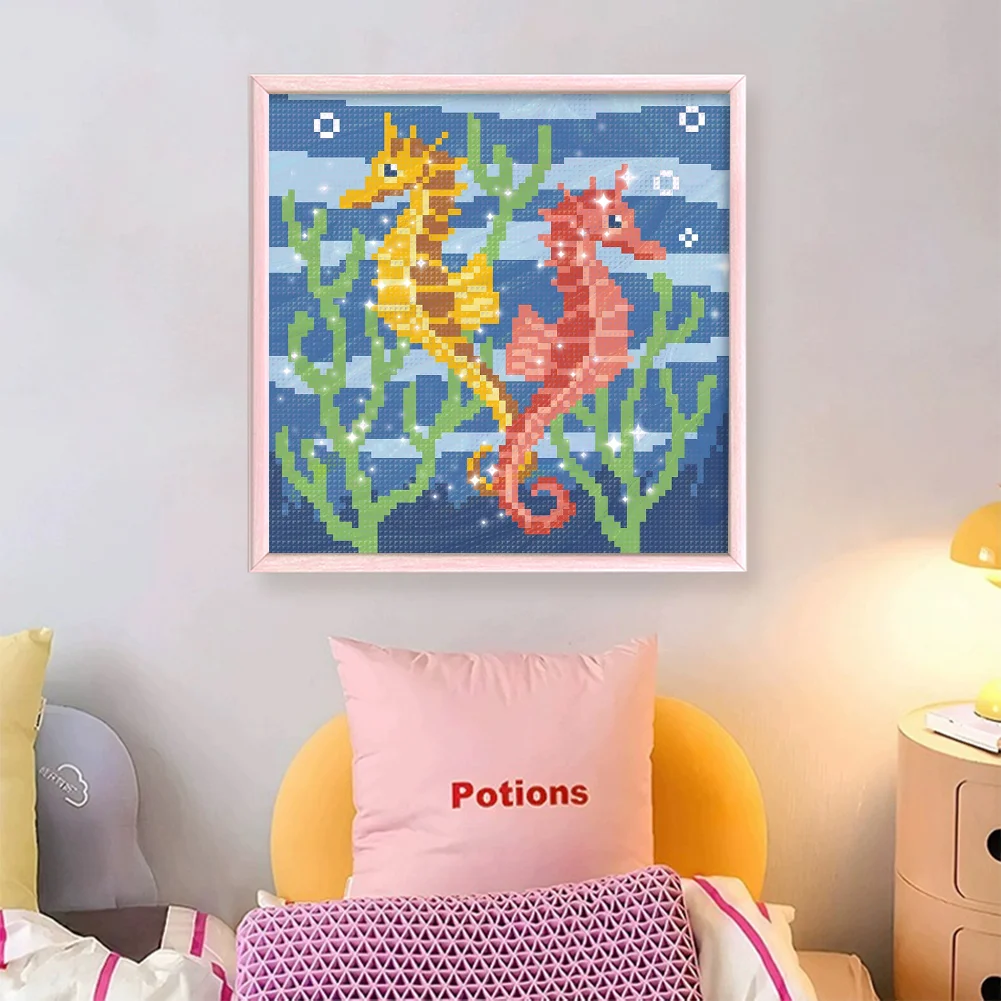 9CT Full Stamped Cross Stitch Bead Embroidery - Seahorse(Canvas|20*20CM)
