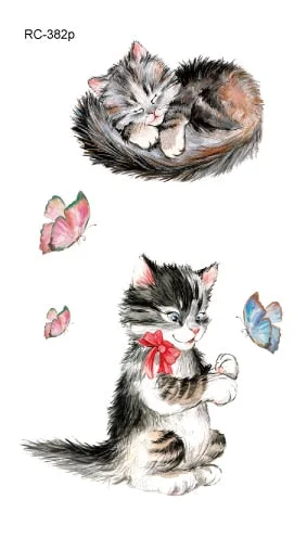52 Kinds Watercolor Animals Fake Tattoos Temporary Cat Flamingo Wolf Whale Fox Butterfly Waterproof Tatto Stickers Small Size