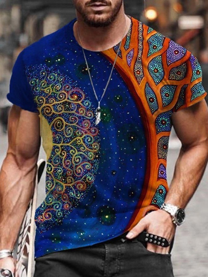 Ethnic Style Casual Tops Summer Short Sleeve Men's T-Shirts-VESSFUL