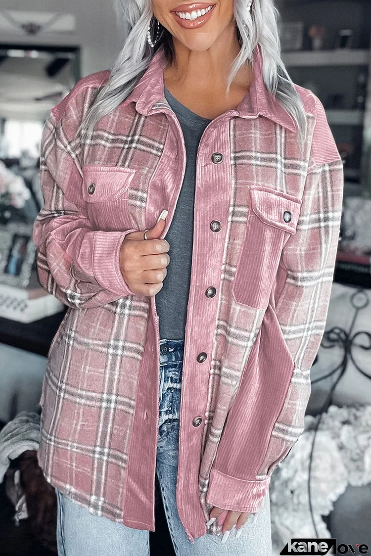 Corduroy Plaid Pattern Shacket