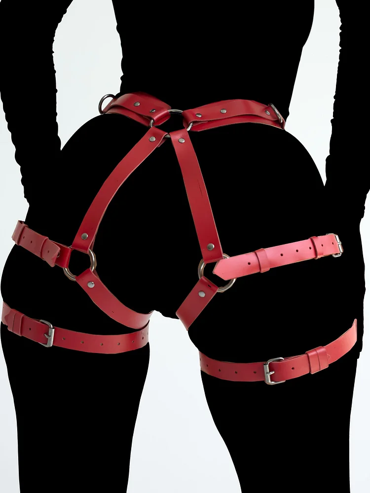 pornhint Pornhint Red Garter Harness, Plus Size Harnesses for Women, Red Bondage Harness Garter Belt Leg Harness, Thigh Garters, Leather Paints, Thigh Harness pocket pussy