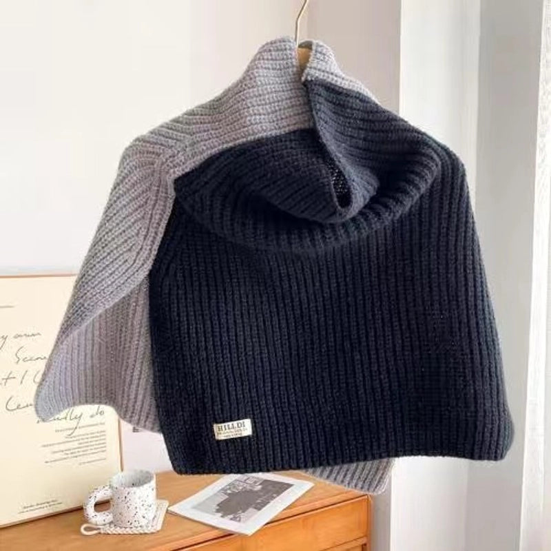 Korean Style High-grade Color Matching Turtleneck Collar Women’s Autumn And Winter Versatile Pullover Scarf New Cape Knitted Shawl