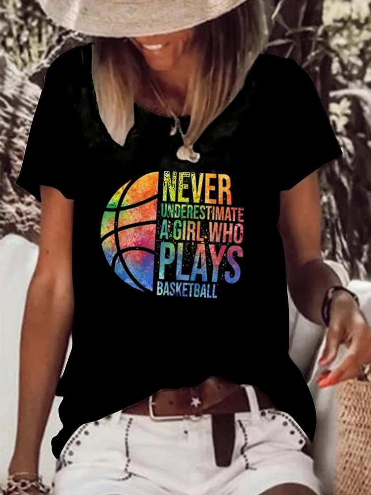 Never underestimate a Girl who plays Basketball Raw Hem Tee-Annaletters