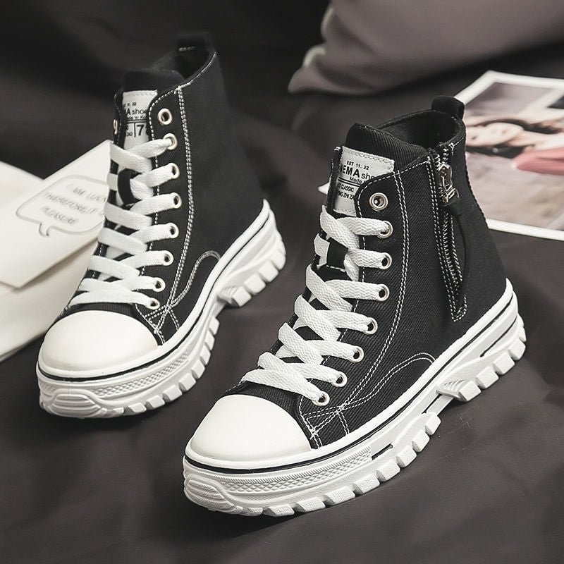 2022 Spring New Style Women Casual Shoes Platform Sneakers PU Leather Shoes Woman High Top White Shoes Tenis Feminino A1-204