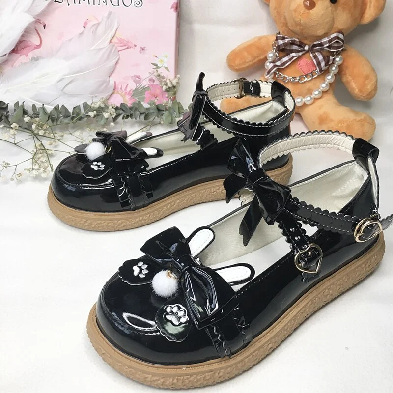 Christmas Gift New Mary Janes Women Shoes 2021 Autumn Pu Leather Sweet Designer Bow Platform Buckle Strap Flats Shoes Fashion Lolita Zapatos
