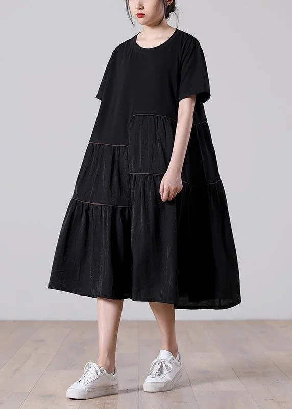 DIY Black Patchwork Chocolate asymmetrical design Dress Summer