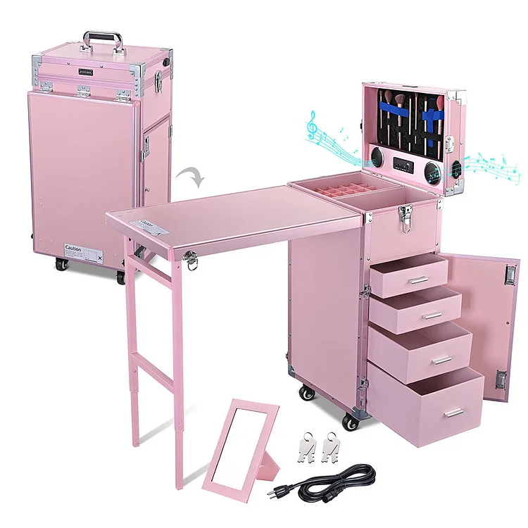 Byootique Rolling Manicure Table Nail Desk Workstation Polish Trolley