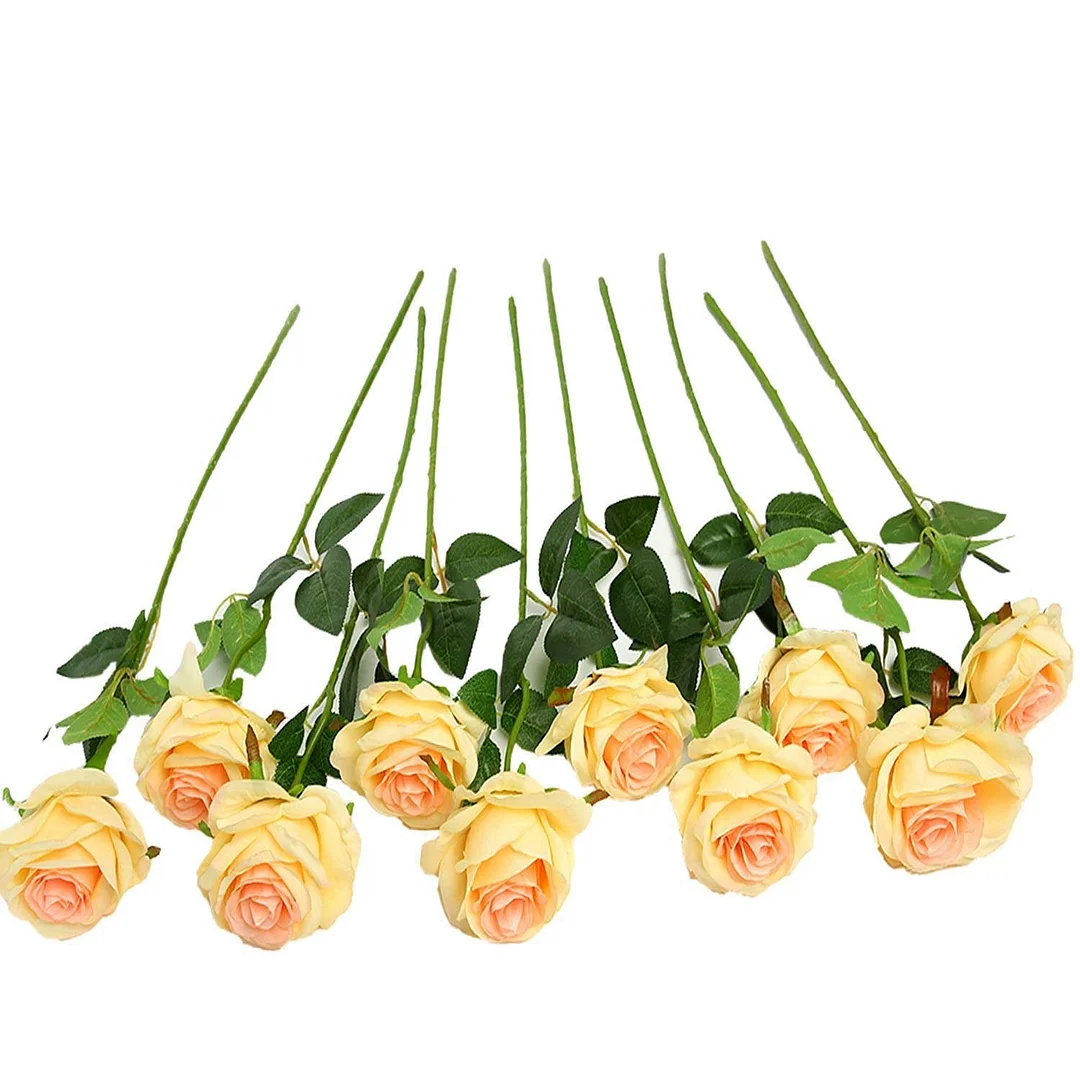 Artificial Rose Silk Flower Blossom Bride Bouquet for Home Wedding Decor 10 Pcs