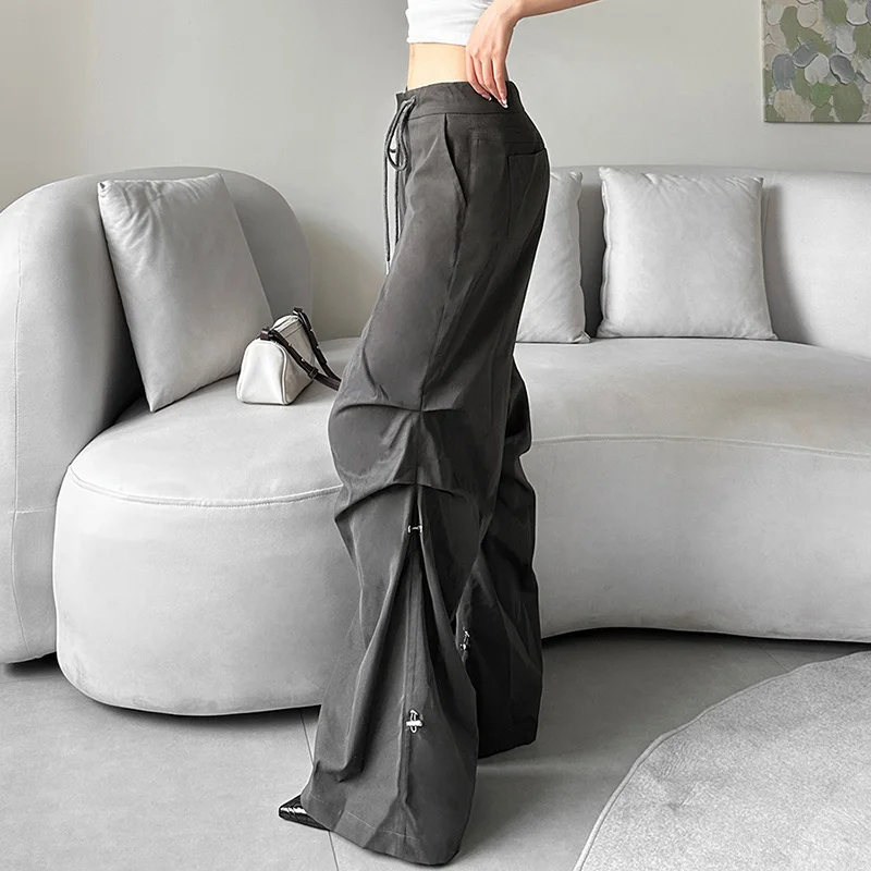 Uveng Uveng New 2023 Summer Women's Solid Color Loose Street Fashion High Waist Casual Straight Leg Wide-Leg Pants