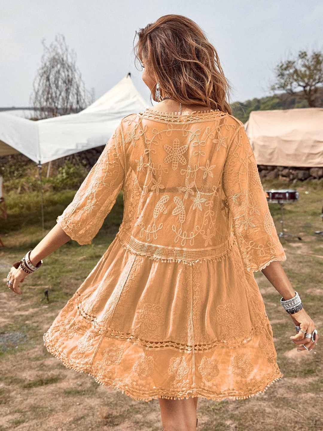 B2prity Women's Contrast Lace Bathing Suit Cover Up V-Neck Swimsuit Coverups Loose Swimwear Beach Dress Beachwear