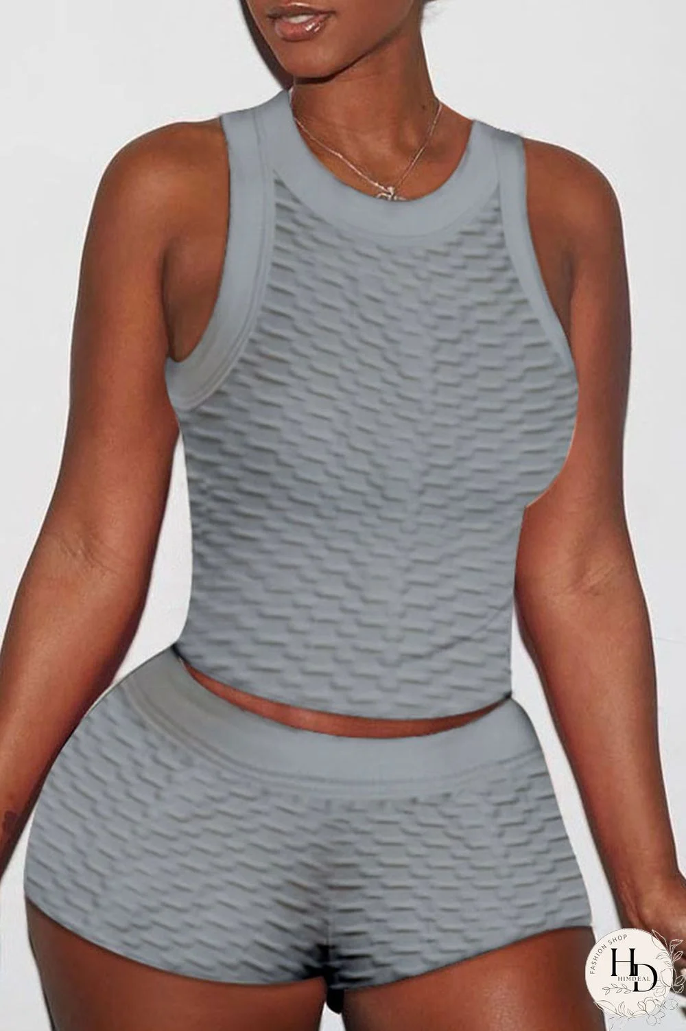 Grey Sexy Solid Split Joint O Neck Sleeveless Two Pieces