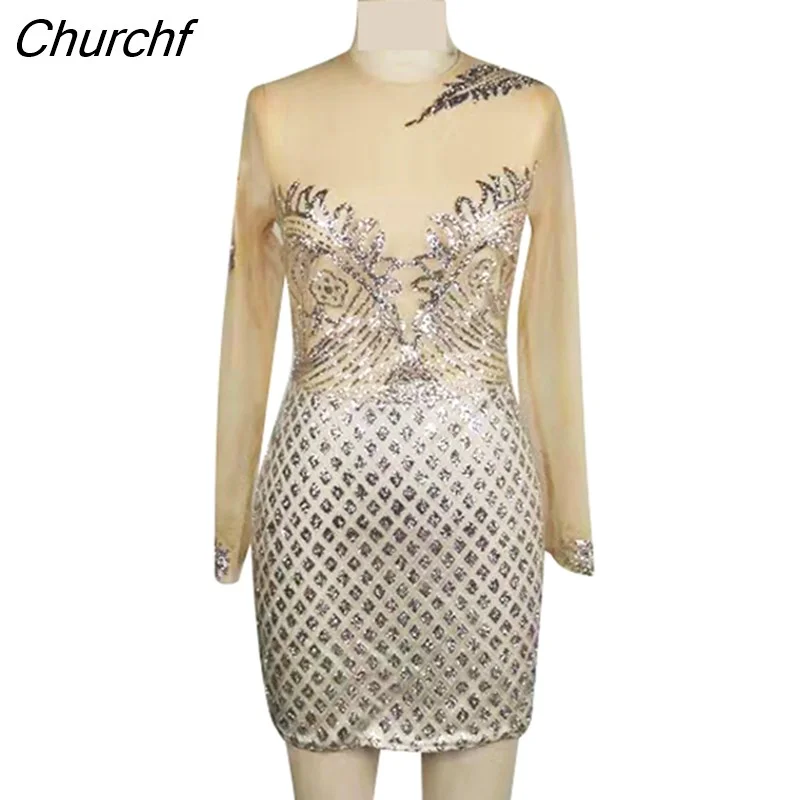 Churchf Dresses Elegant 2023 Summer Women's Sexy Golden Bead Banquet Dress Hip Wrap Skirt Vestidos Gown Mini Party Y2k Night Slim