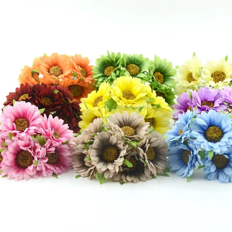 6pcs Cheap Daisy Artificial Flower Silk Sunflower Bouquet For Wedding Decoration Scrapbooking DIY Wreaths Craft Fake Flowers