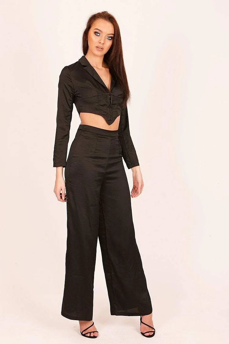 Black Satin Wide Leg Trousers Katch Me