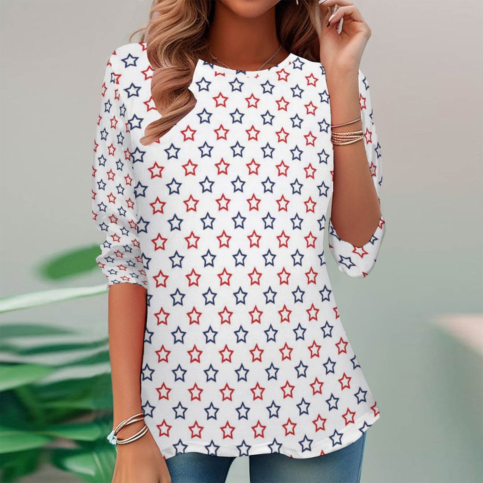 Women Long Sleeve V-neck Graphic Floral Printed Top