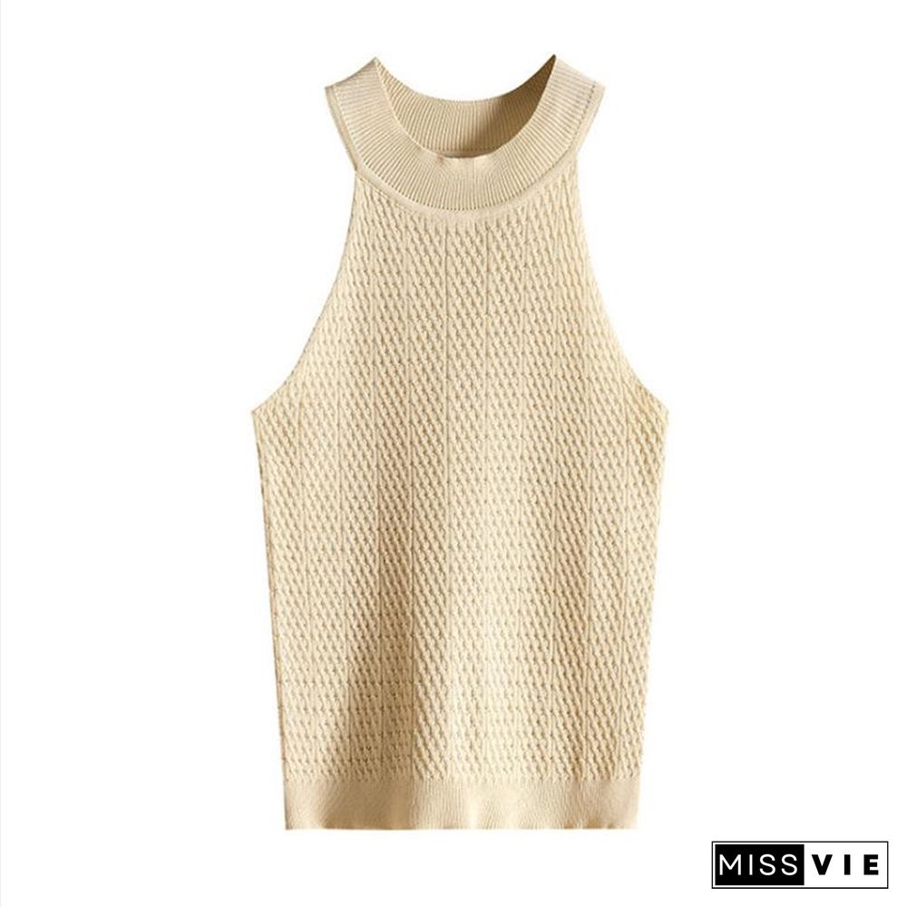 Knit Camis Top Women Knitting Off Shoulder Tank Crop Tops Girls Knitted Camisole Sleeveless Short Tee Shirts For Woman