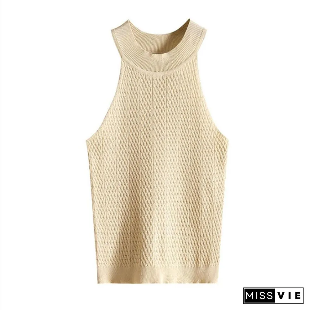Knit Camis Top Women Knitting Off Shoulder Tank Crop Tops Girls Knitted Camisole Sleeveless Short Tee Shirts For Woman
