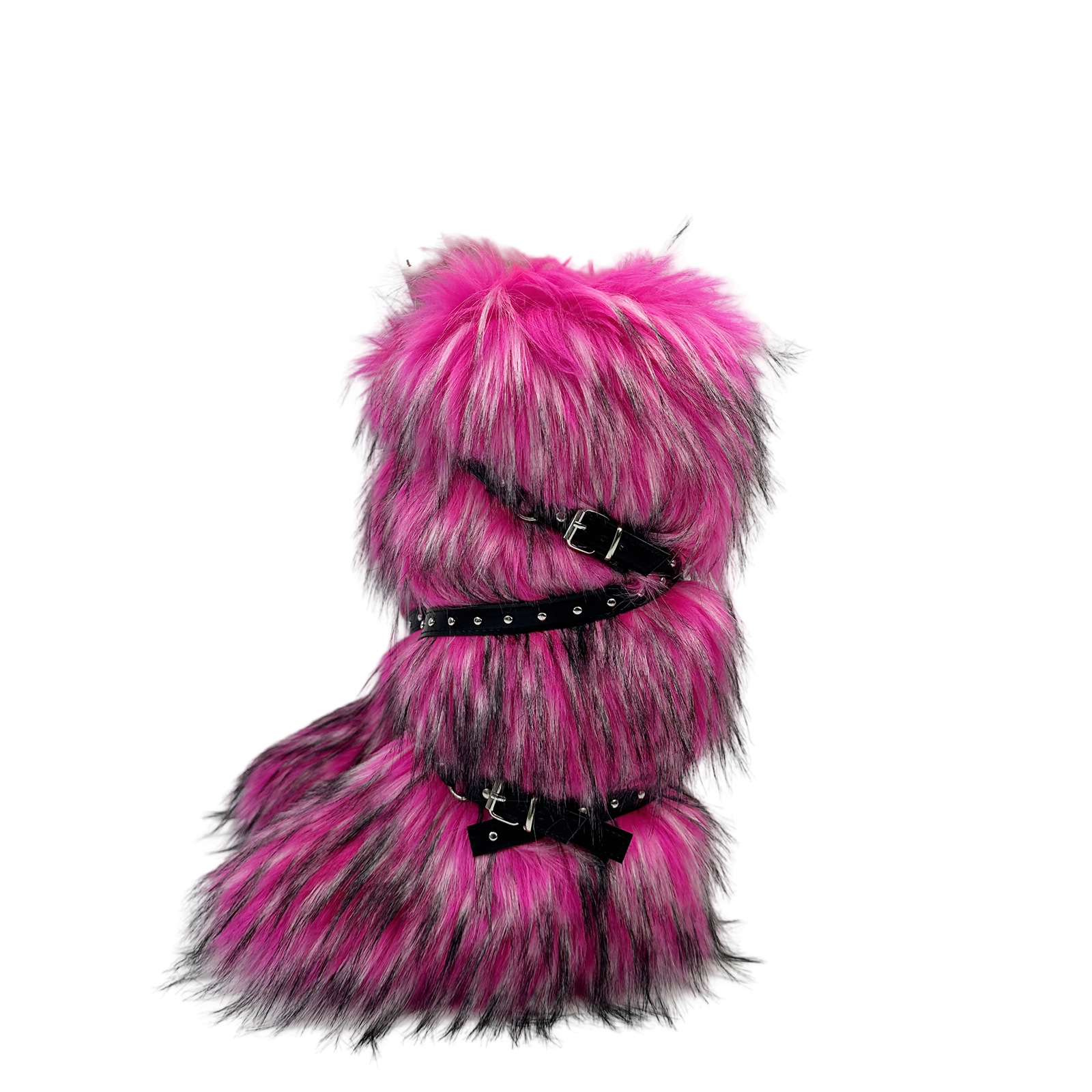 European and American Cross-border Y2K Spice Girls Sexy High Barrel Snow Boots 2024 New Cross Belt Buckle Fur Hair Boots-MERUMOTE