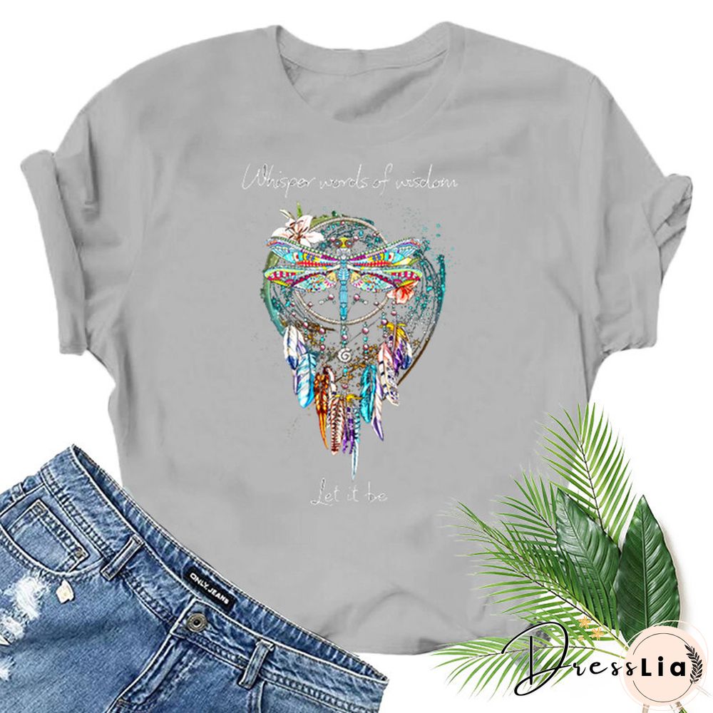 Dragonfly Windchimes Print Women T Shirt Short Sleeve O Neck Loose Women Tshirt Ladies Fashion Tee Shirt Tops Clothes Mujer