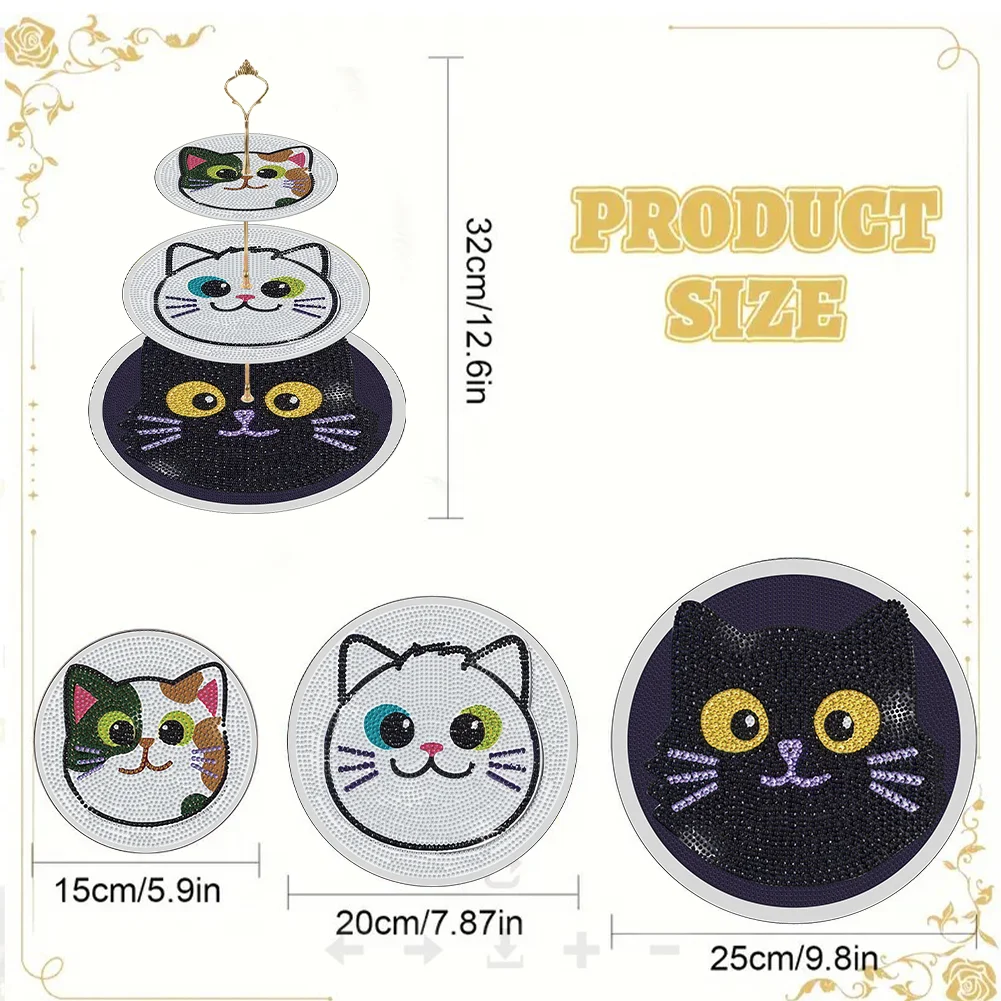 3 Tier 5D DIY Cat Acrylic Diamond Painting Cupcake Stand for Kitchen Table Decor 