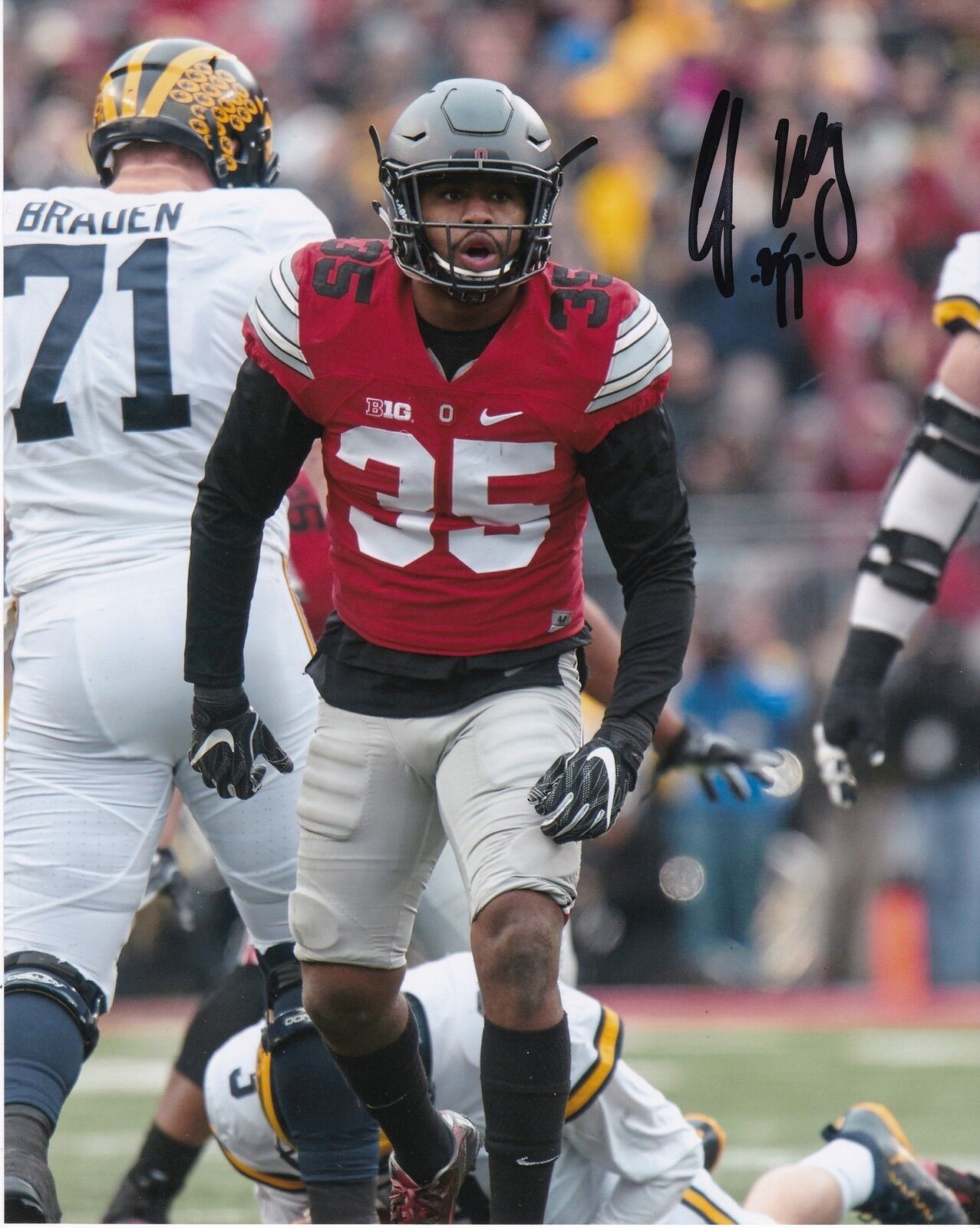 CHRIS WORLEY OHIO STATE BUCKEYES ACTION SIGNED 8x10