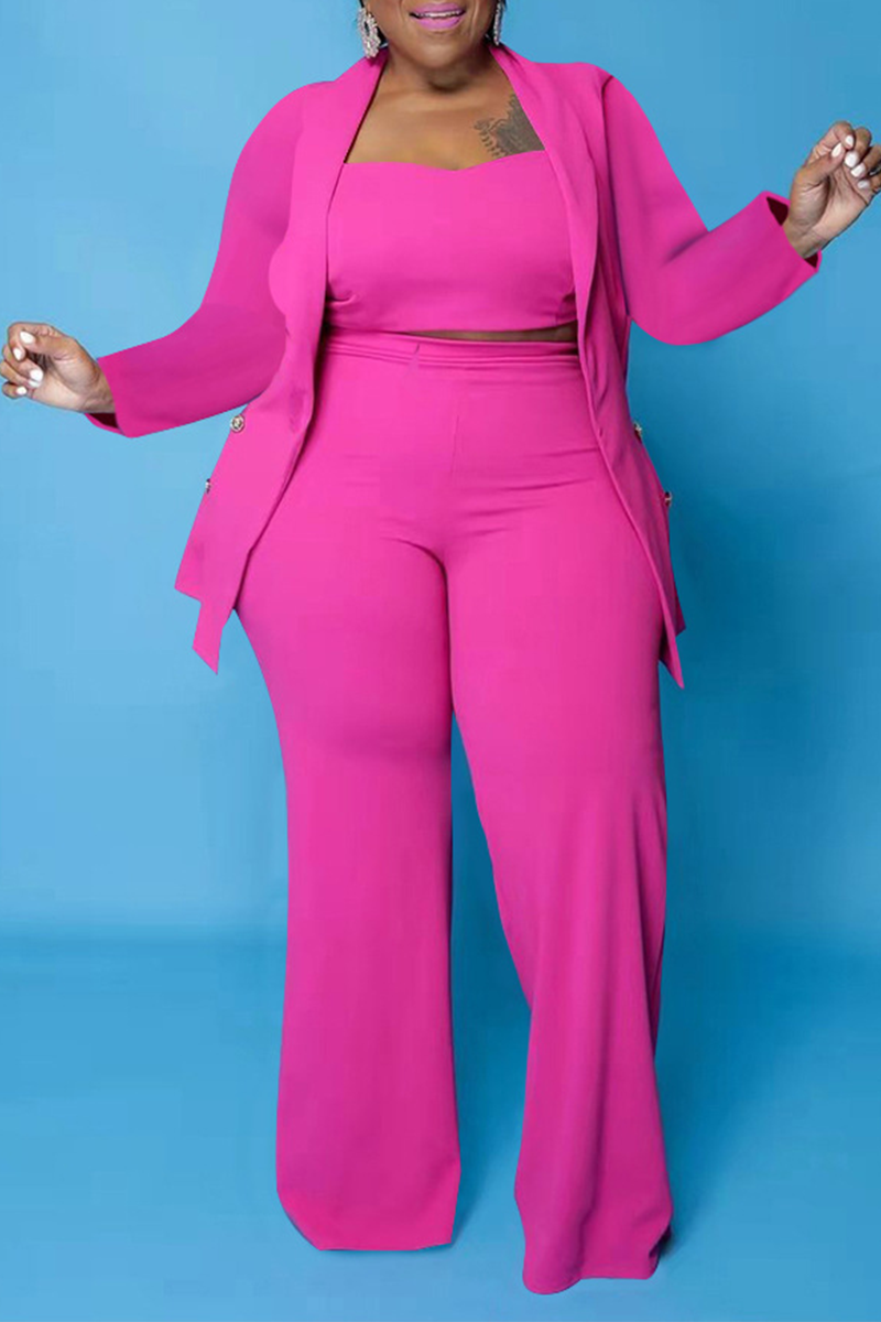 Pink Casual Solid Patchwork Plus Size Two Pieces | EGEMISS