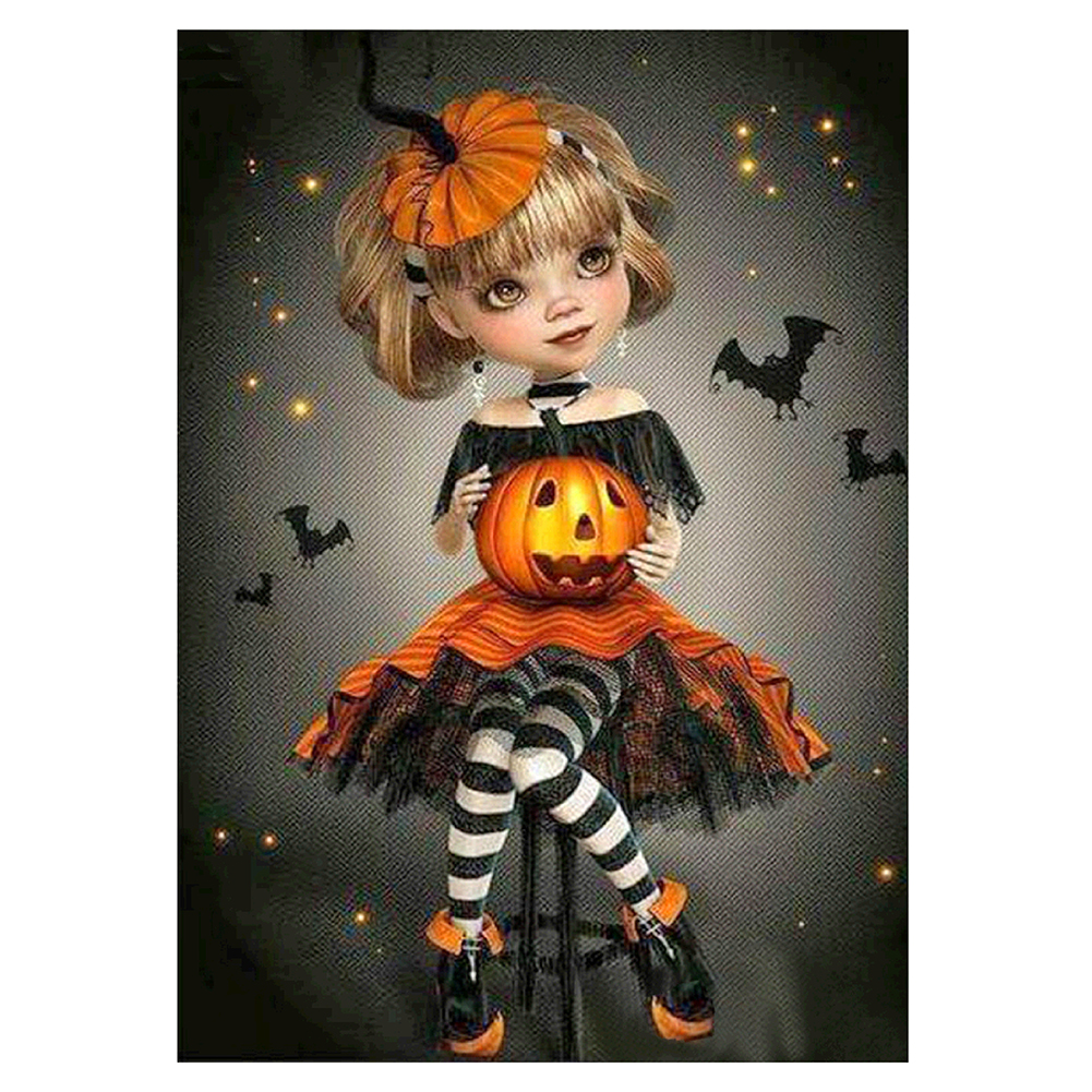 

30*40CM Round Drill Diamond Painting-Halloween Girl Pumpkin, 501 Original