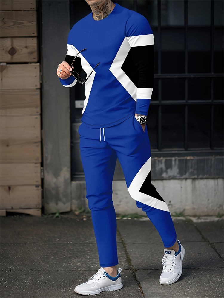 Geswet 2025 New Spring And Autumn Men's Long Sleeve T-shirt And Long Pants Set Daily Street Men's Fashion Long Sleeve T-shirt