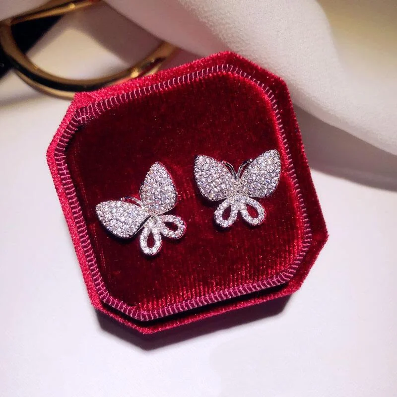 Huitan Bling Bling Butterfly Earrings for Women with Dazzling CZ Stone Delicate Shiny Lady's Accessories Gift Statement Jewelry