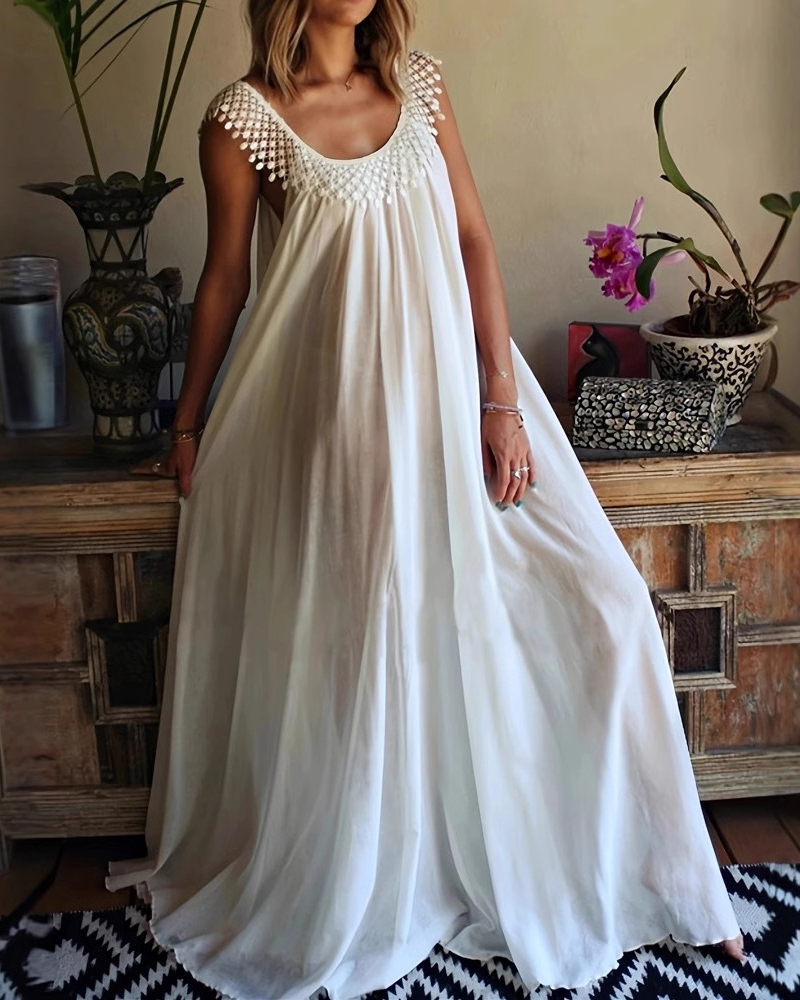 Beadwork Sleeveless Loose Bohemian Maxi Dress