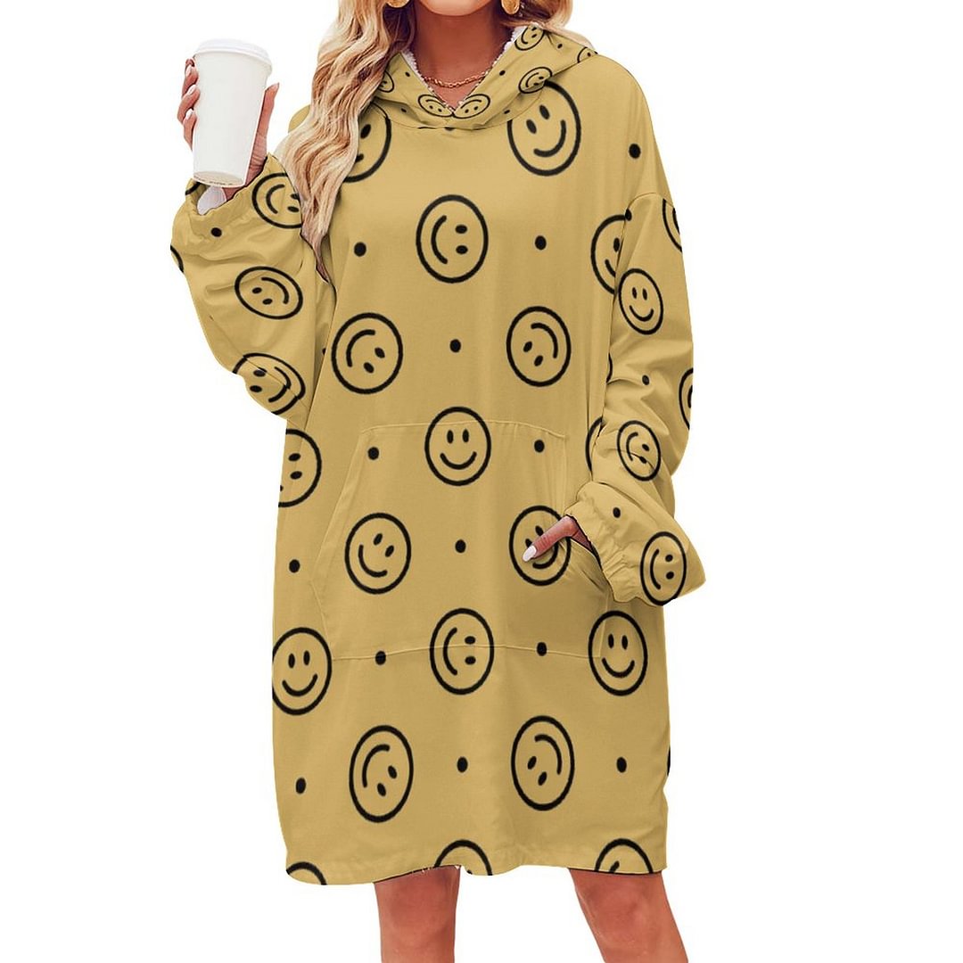 Smile Pattern Print Women's Blanket Hoodie