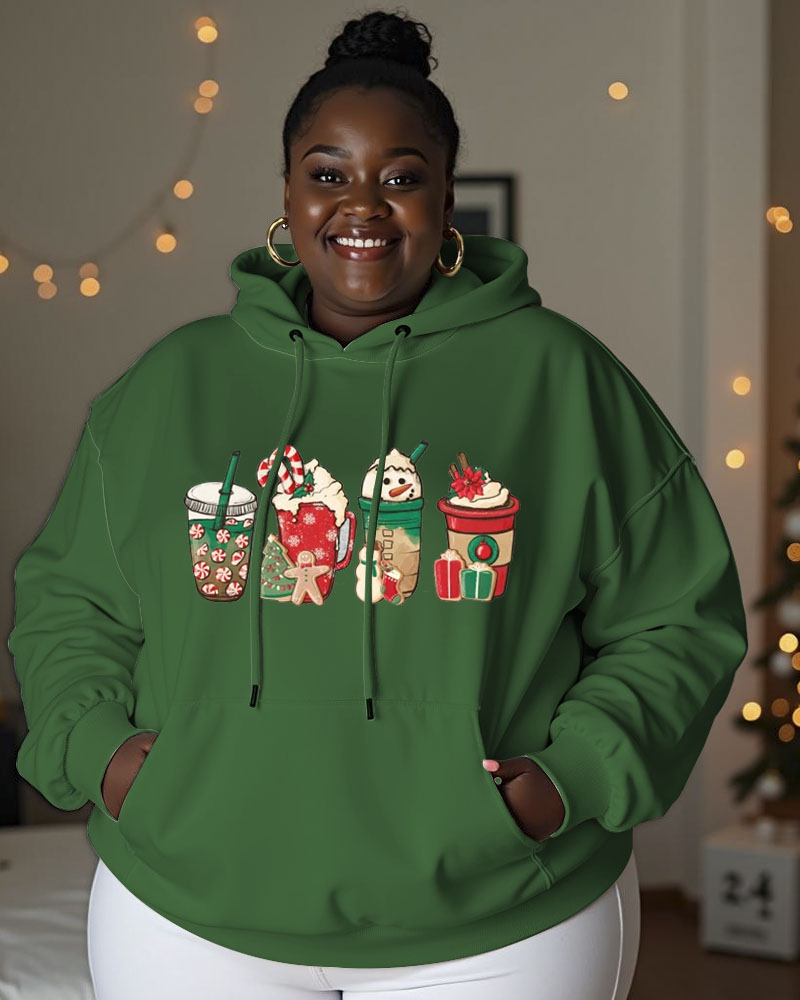Women's Christmas Print Pocket Long Sleeve Hoodie