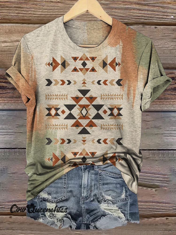 Vintage Aztec Printed Short-sleeved T-shirt Multicolor / S
