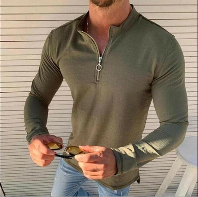 Casual Sports Zipper V-neck Long-sleeved Men's Shirt