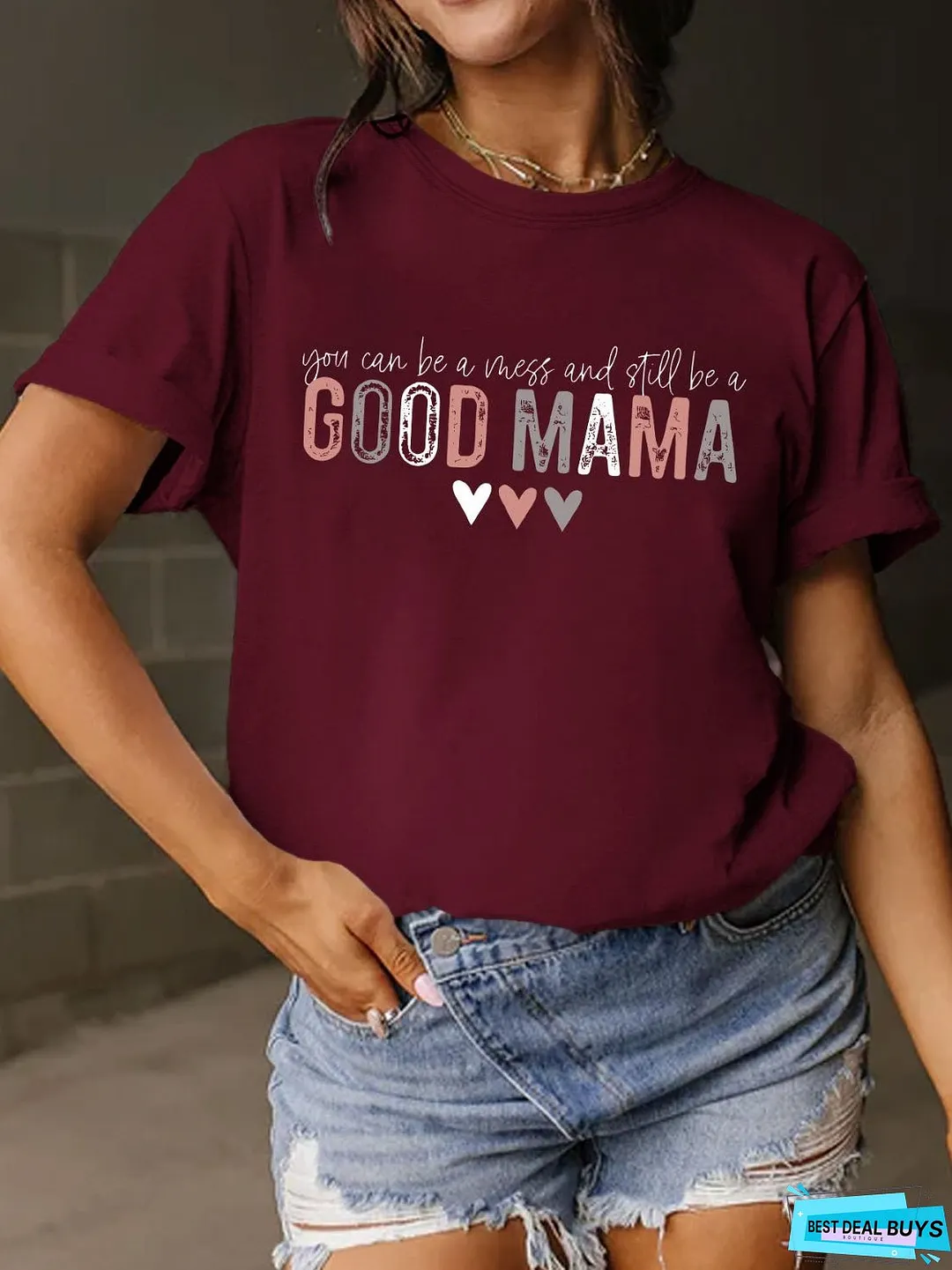 Full Size Letter Graphic Round Neck Short Sleeve T-Shirt