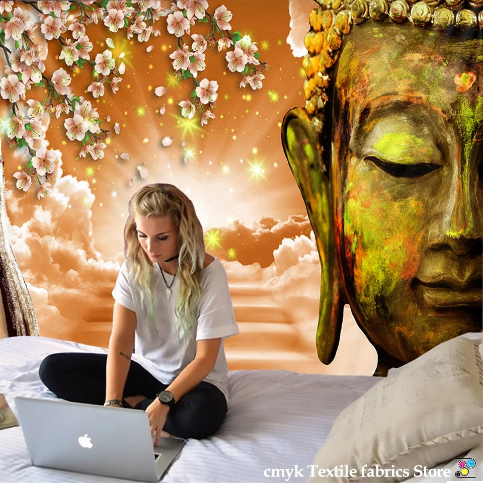 Sakura Buddhism Tapestry Wall Hanging Boheme Mandala Tapestry 3D Home Decor Living Room Background Wall Carpet Cloth Hippie