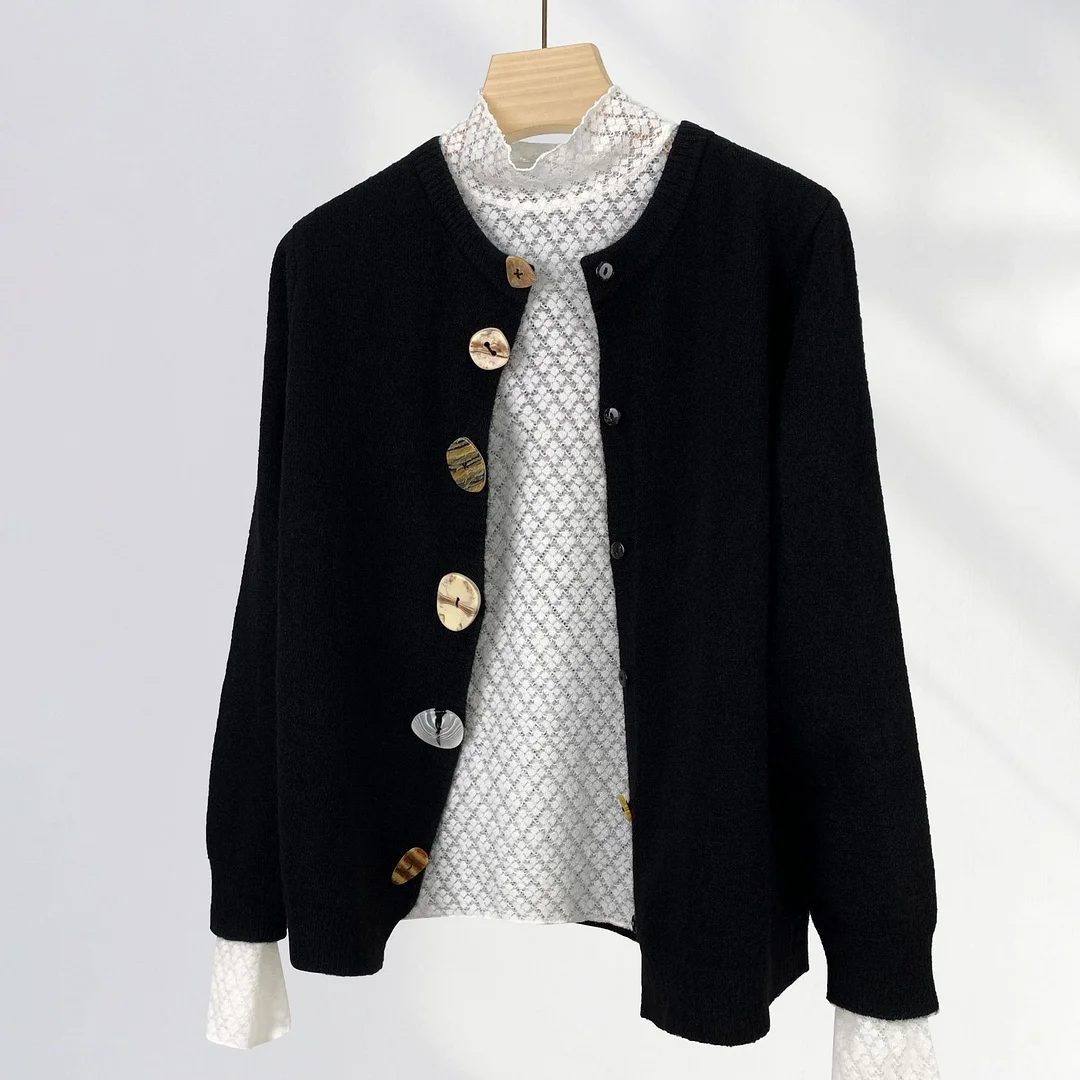 Zingj Zingj A Niche Button Knit Sweater With A Spring Dress Women's New Black Loose Coat Thick Cardigan Sweater