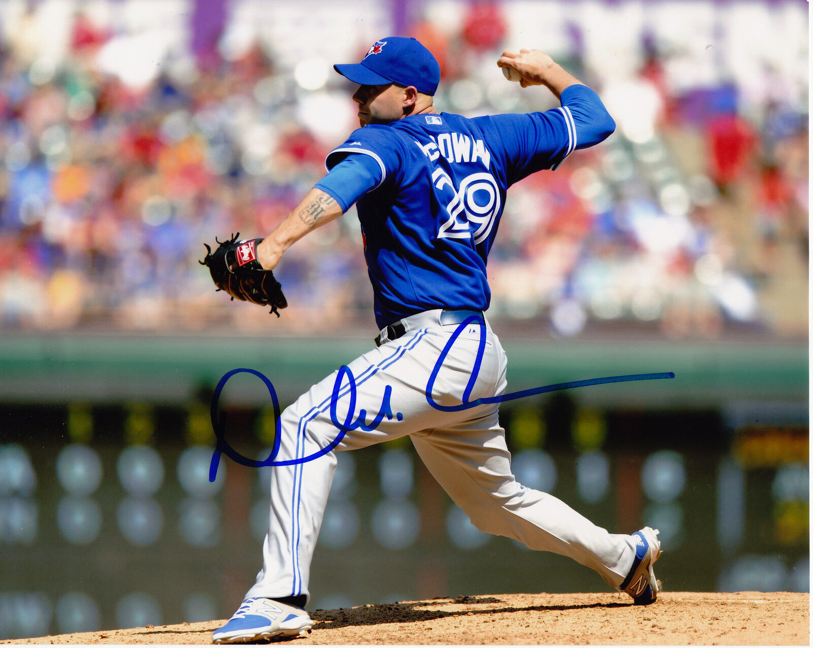 DUSTIN MCGOWAN TORONTO BLUE JAYS ACTION SIGNED 8x10