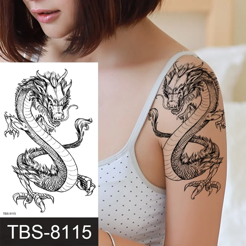 dragon wing snake temporary tattoo sticker waterproof black henna anime body art tattoo fake water transfer decal sexy for women