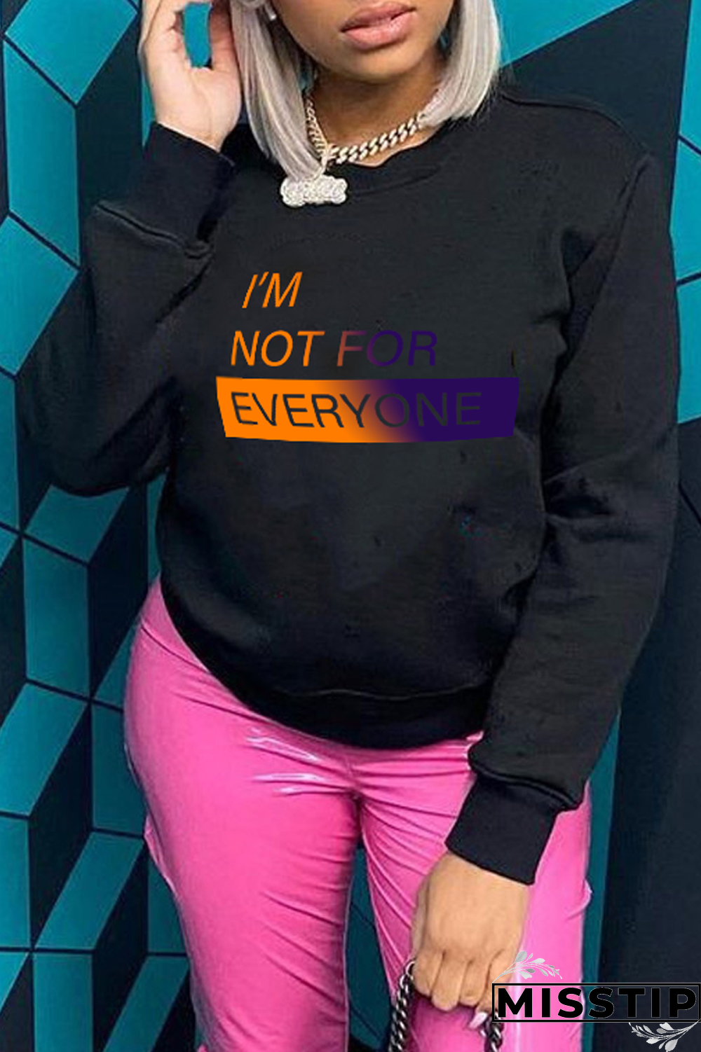 Black Casual Daily Gradual Change Print Patchwork O Neck Tops