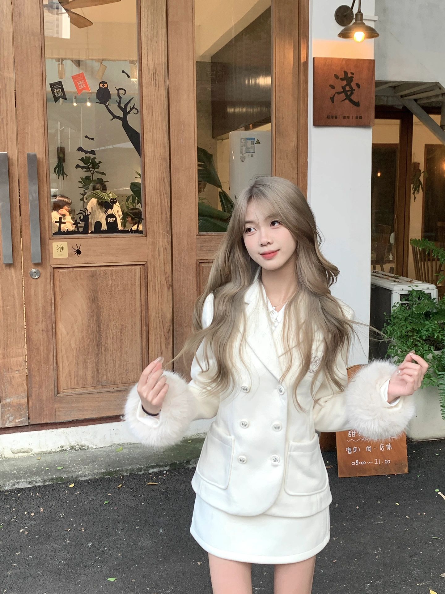 Elegant 2 piece Set Women Blazer Fuax Fur Patchwork Long Sleeve Jacket Mini Skirt Solid Suit Autumn Winter Korean Casual Outfits